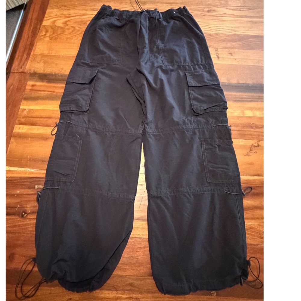 Aeropostale Black Parachute Cargo Pants XL Baggy Bungee Techwear Utility Pockets